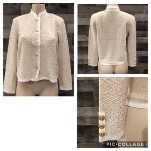 VTG Dunollie Looms Ivory Metallic Button Sweater